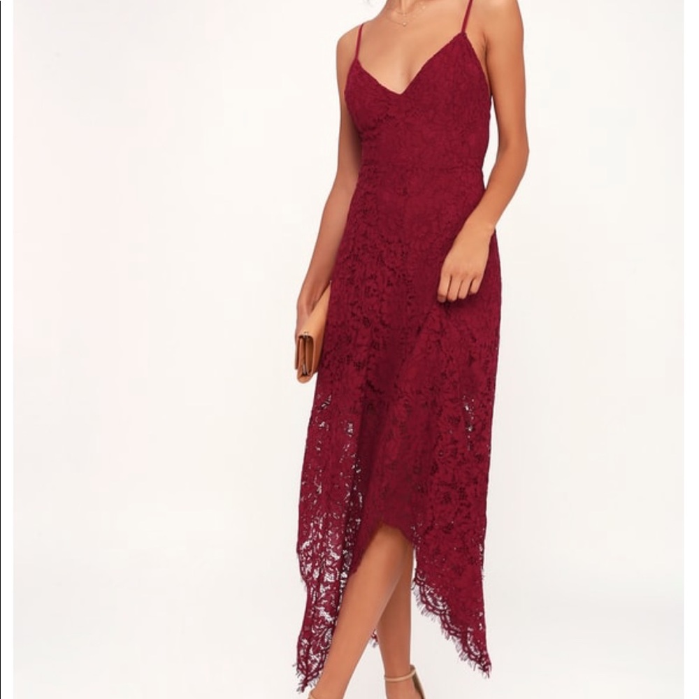 Burgundy Lace MIDI Dress (Hanker-chief)